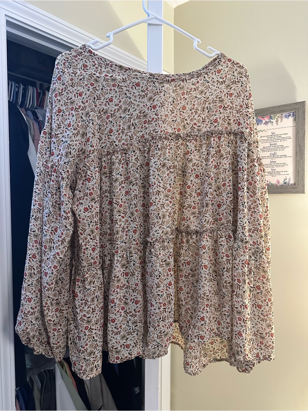 Floral Tiered Boho Skirt in Cream with Red Accent